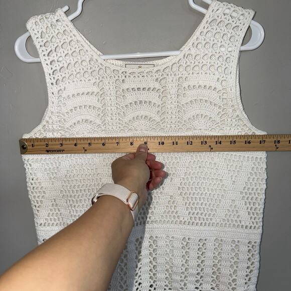 Express Tricot Vintage 90s White Crochet Sweater Womans M Vest Boho Ramie Cotton - Picture 4 of 9